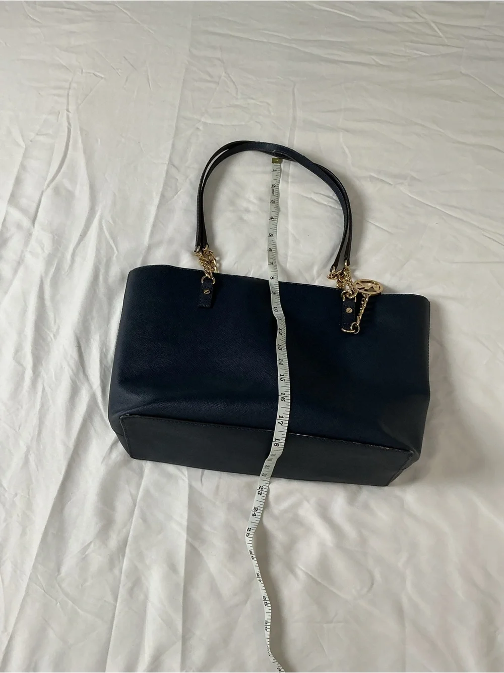 Michael Kors Navy Blue Saffiano Leather Chain Tote